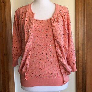 CYNTHIA STEFFE Bead Sequin Coral 3/4 Sleeve Twin Sweater Set Medium Vintage